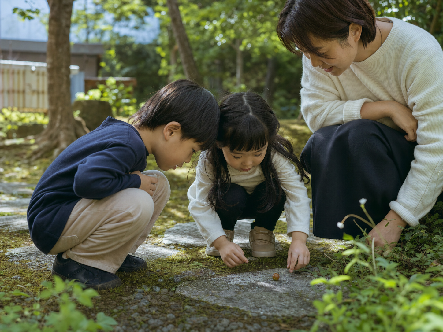Children exploring a Tokyo garden